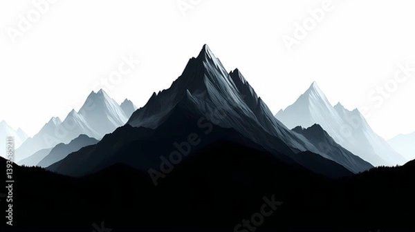 Obraz Abstract Black and White Mountain Landscape Vector Art with Minimalist Peaks and Silhouettes