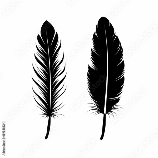 Obraz Elegant Black Feather Silhouette for Graphic Design Art | Vector Nature Illustration for Print and Decor
