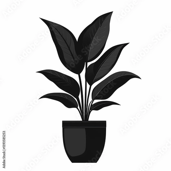 Obraz Minimalist Black and White Plant Illustration for Modern Home Decor - Enhancing Urban Jungle Aesthetics with Potted Greenery and Elegant Nature-Inspired Design Elements