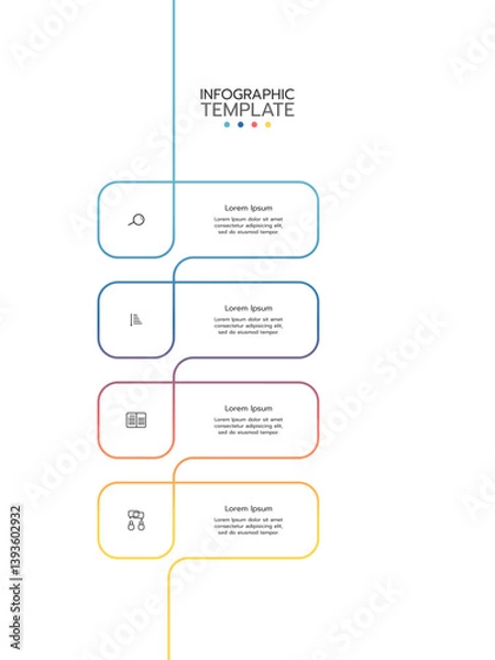 Obraz 4 Steps elements placed in vertical row. Concept of 4 successive steps of project development process. Flat infographic design template. Simple vector illustration for business analytics.