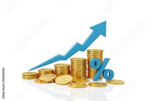 Fototapeta Investment growth and profit increase with percentage sign isolated on white background