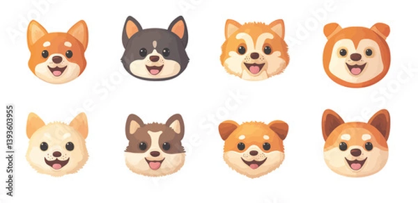 Fototapeta Modern art featuring cute dog faces in various expressions with a flat design style