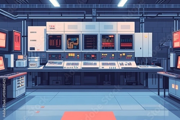 Obraz Cutting-Edge Technology Control Room with Advanced Digital Interface in Modern Industrial Workspace