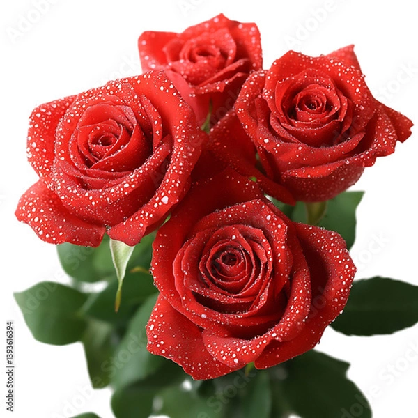 Fototapeta A Red Rose Bouquet with Dewdrops Isolated on Transparent Background