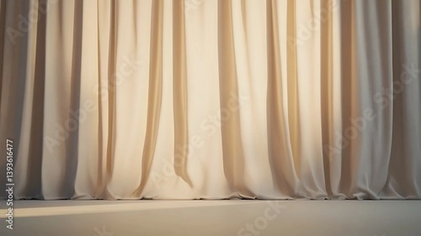 Fototapeta Soft beige curtains elegantly draped in a well-lit room creating a calm and inviting atmosphere that enhances tranquility and comfort