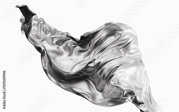 Obraz Flowing silver wave cloth background, 3d rendering.