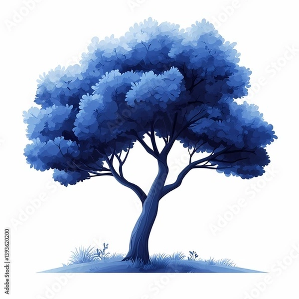 Fototapeta Stunning Blue Tree Illustration: Modern Art with Eco-Friendly Vibes in a Tranquil Landscape