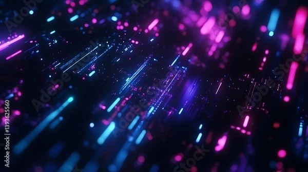 Fototapeta Vibrant digital abstract visualization with neon pink, blue, and purple light streaks creating a sense of motion and depth