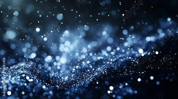Obraz Abstract blue and silver glitter particles shimmering against a dark background creating a dreamy and enchanting atmosphere