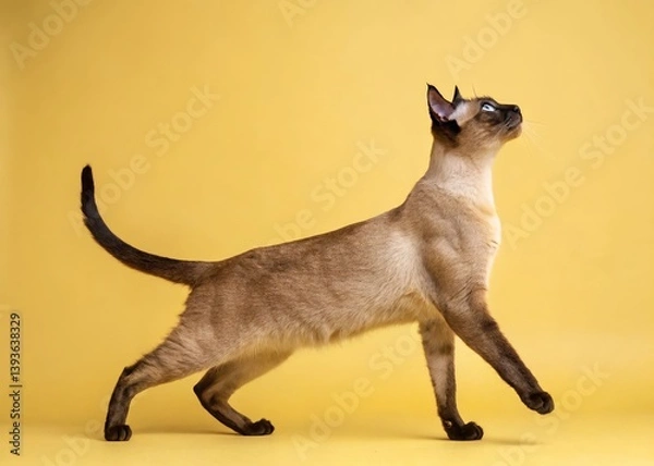 Obraz siamese cat stretching on a yellow background