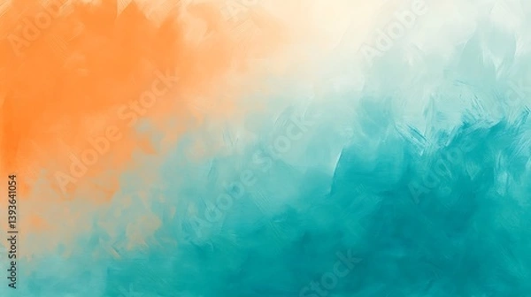Fototapeta Abstract texture showcasing a harmonious blend of orange and teal hues, creating a soothing atmosphere with soft brush strokes and a gradient effect