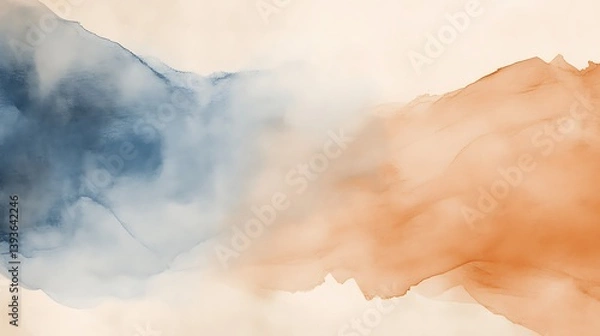 Fototapeta Abstract watercolor background blending soft blue and warm orange hues with delicate textures and smooth transitions for artistic designs