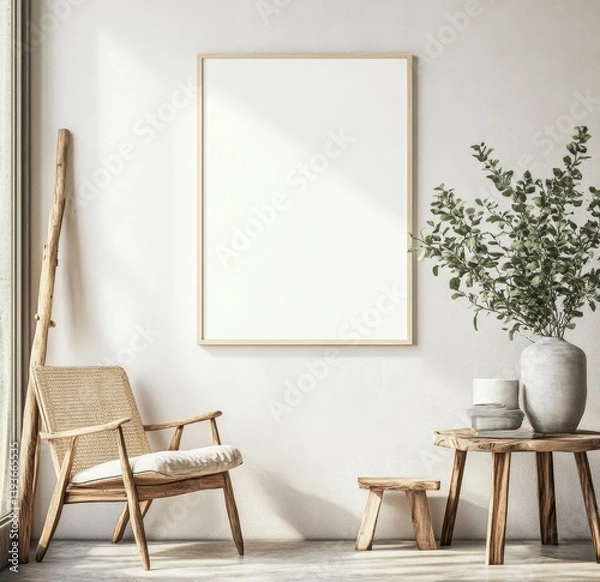 Fototapeta Minimalist, natural living room interior design mockup