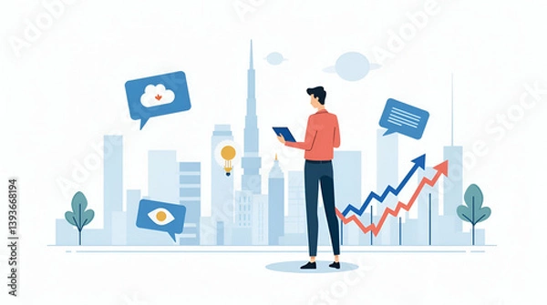 Fototapeta Future-Proof Business Models: Innovative Digital Strategies for Resilient Success | Cute Flat Vector Illustration of Smart Business Approaches