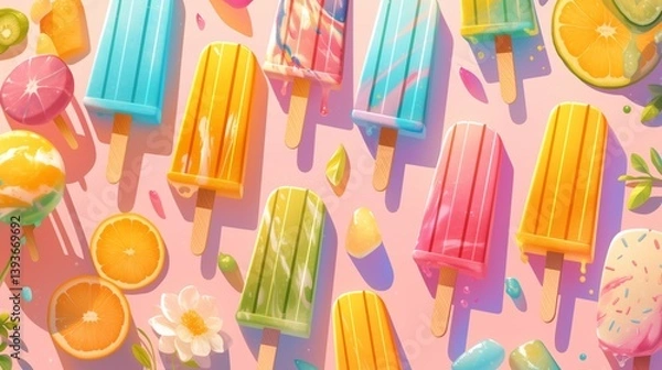 Obraz colorful pastel frozen icecream against a soft pink backdrop