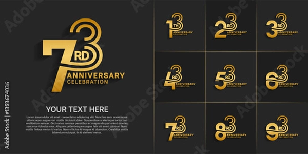 Fototapeta Anniversary logo style double line number set. gold color on black background for celebration event