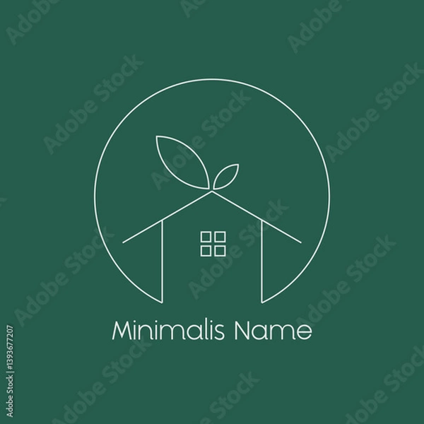 Fototapeta Minimalist house with leaves in a circle
