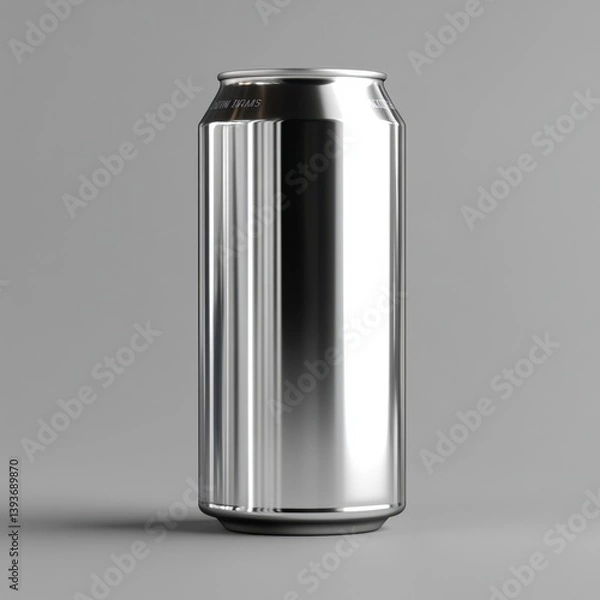 Obraz Shiny Metal Can Mockup on Plain Background for Beverage Product Design