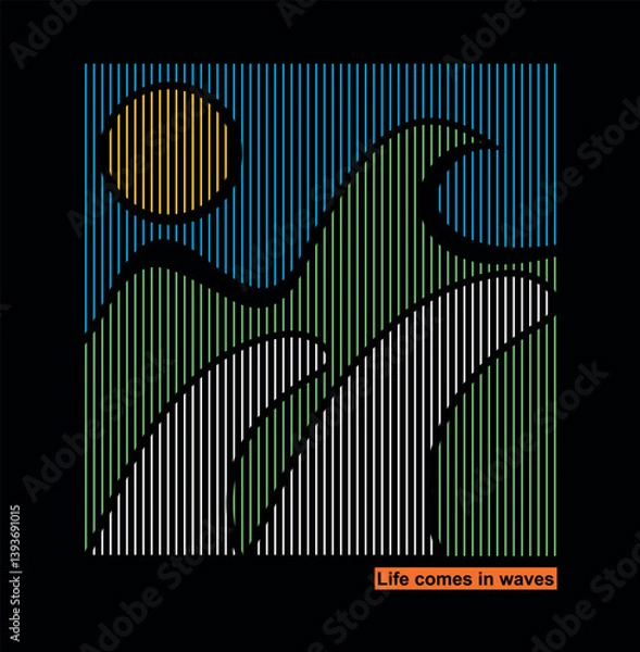 Obraz Graphic and abstract style illustration of surfboard fins on the waves.