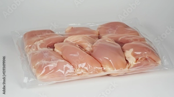 Fototapeta Vacuum-sealed raw chicken breasts pack for freshness and convenience