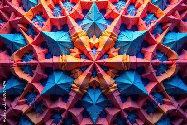 Fototapeta Intricate tessellation of geometric shapes, vibrant colors , repeating, geometric pattern