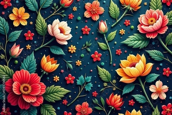 Fototapeta Intricate, flowing floral design, continuous pattern, pastel, repeat, pattern