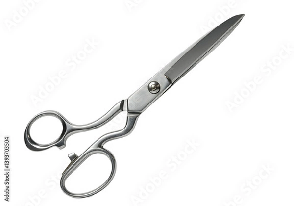 Fototapeta A floating pair of tailor’s shears, horizontally aligned, on a solid white background