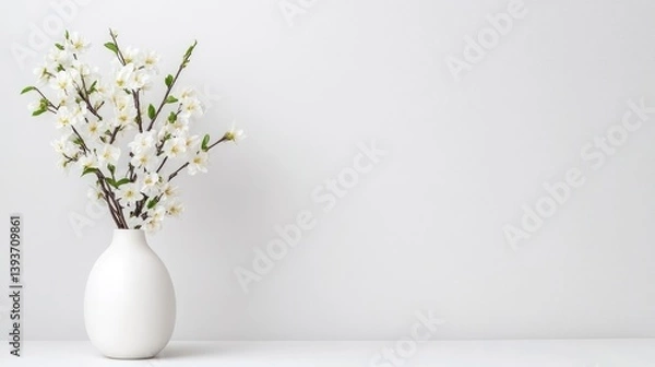 Fototapeta Simple elegance of spring blossoms in a vase against a clean backdrop. 