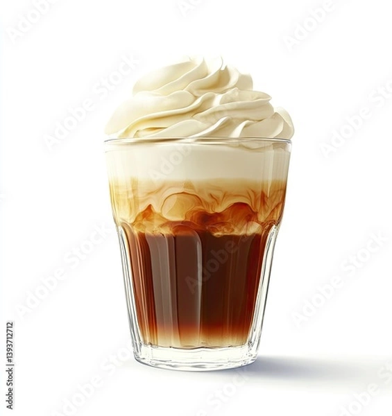 Fototapeta Iced Coffee with Whipped Cream on Top in Glass Cup