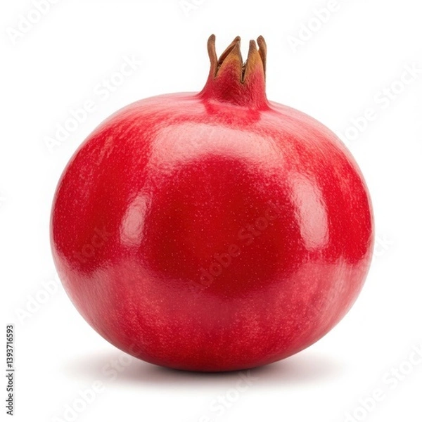 Fototapeta A single vibrant pomegranate fruit isolated against a plain white background