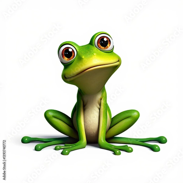 Obraz Whimsical Cartoon Frog Centered on Bright White Surface