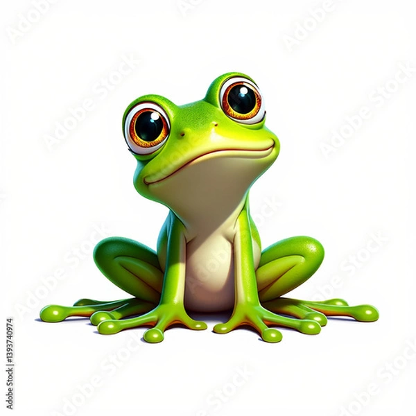 Obraz Smiling Green Frog Mascot Isolated on White Backdrop