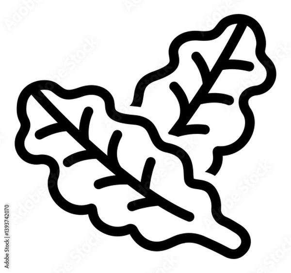 Obraz Two leafy greens icon representing fresh vegetables drawn in a bold clean line style.