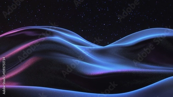 Fototapeta Undulating dark fabric with soft light highlights under a starry sky