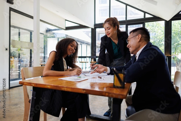 Fototapeta Financial Business analyze the graph of the company's performance to create profits and growth, Market research reports and income statistics, Financial and Accounting meeting concept.	