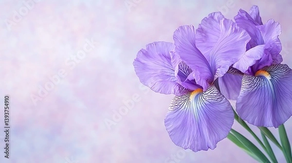 Fototapeta Spring action beautiful purple iris flowers nature's flora serene environment close-up view