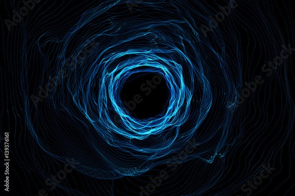 Fototapeta Kosmiczny tunel czasoprzestrzenny, koncepcja podróży kosmicznych, tunel w kształcie lejka, który może łączyć jeden wszechświat z drugim. Renderowanie 3d