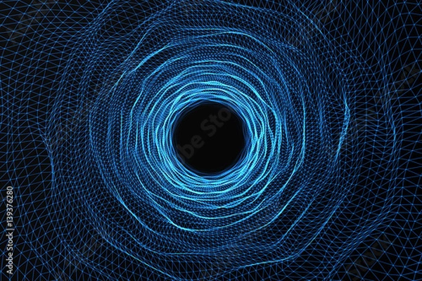 Fototapeta Cosmic wormhole, space travel concept, funnel-shaped tunnel that can connect one universe with another. 3d rendering