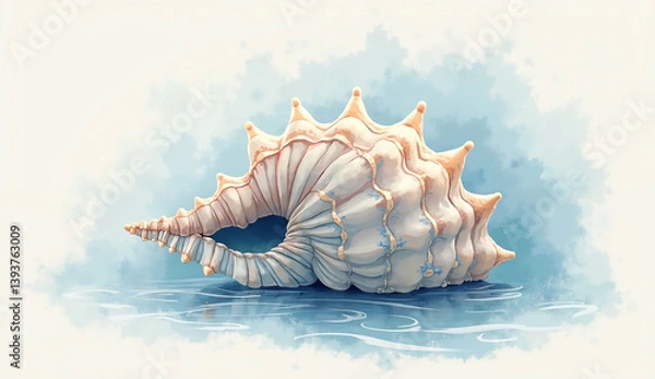 Fototapeta seashell on blue background, Generative AI