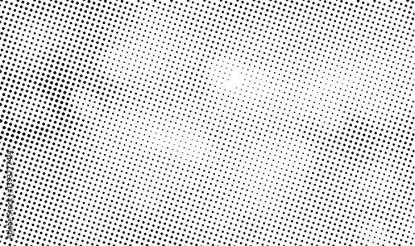 Fototapeta Black Halftone Dotted Texture on White Background – Grunge Comic Style Overlay for Vintage Paper Effect, Retro Pop Art Design Element