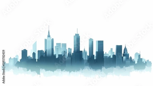 Fototapeta Modern Urban Cityscape Skyline Silhouette: Abstract Artistic Metropolis Design with Luminous Skyscrapers at Sunset