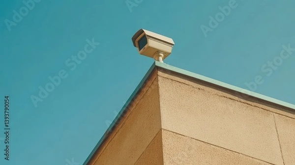 Obraz A modern security camera on the corner of a house with clear space around it for copy or branding.