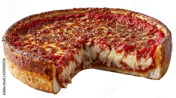 Obraz A delectable deep dish pizza with a crisp golden crust and melted cheese  long title A mouthwatering deep dish pizza featuring a thick golden crust