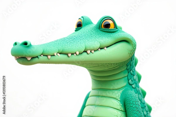 Obraz Minimalist 3D Crocodile Figure with Soft Green Tones on White