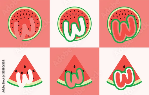 Obraz Letter W watermelon. This logo combines letters and watermelon fruit. Suitable for fruit shops, orchard, juice and the like.
