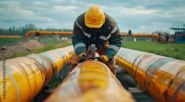 Obraz Worker repairing pipeline