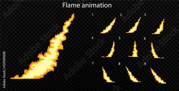 Fototapeta Vector explode. Explode effect animation with smoke. Cartoon explosion frames. Sprite sheet of explosion