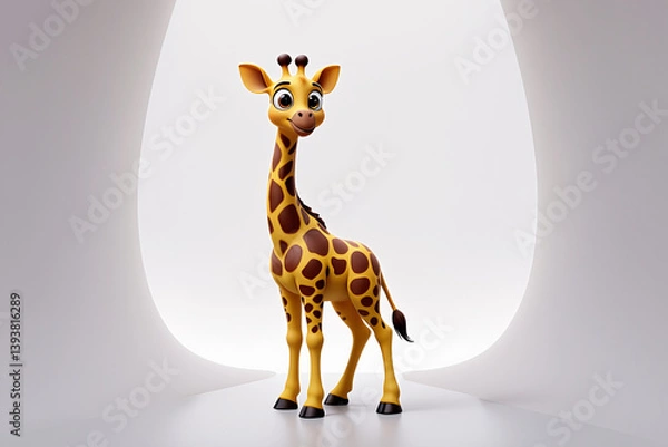 Obraz Cute 3D Giraffe with Long Neck Isolated on White