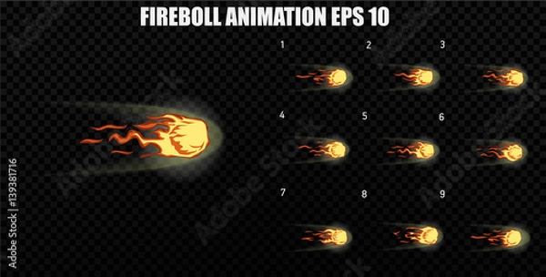 Fototapeta Vector explode. Explode effect animation with smoke. Cartoon explosion frames. Sprite sheet of explosion