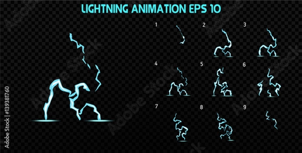 Fototapeta Vector explode. Explode effect animation with smoke. Cartoon explosion frames. Sprite sheet of explosion